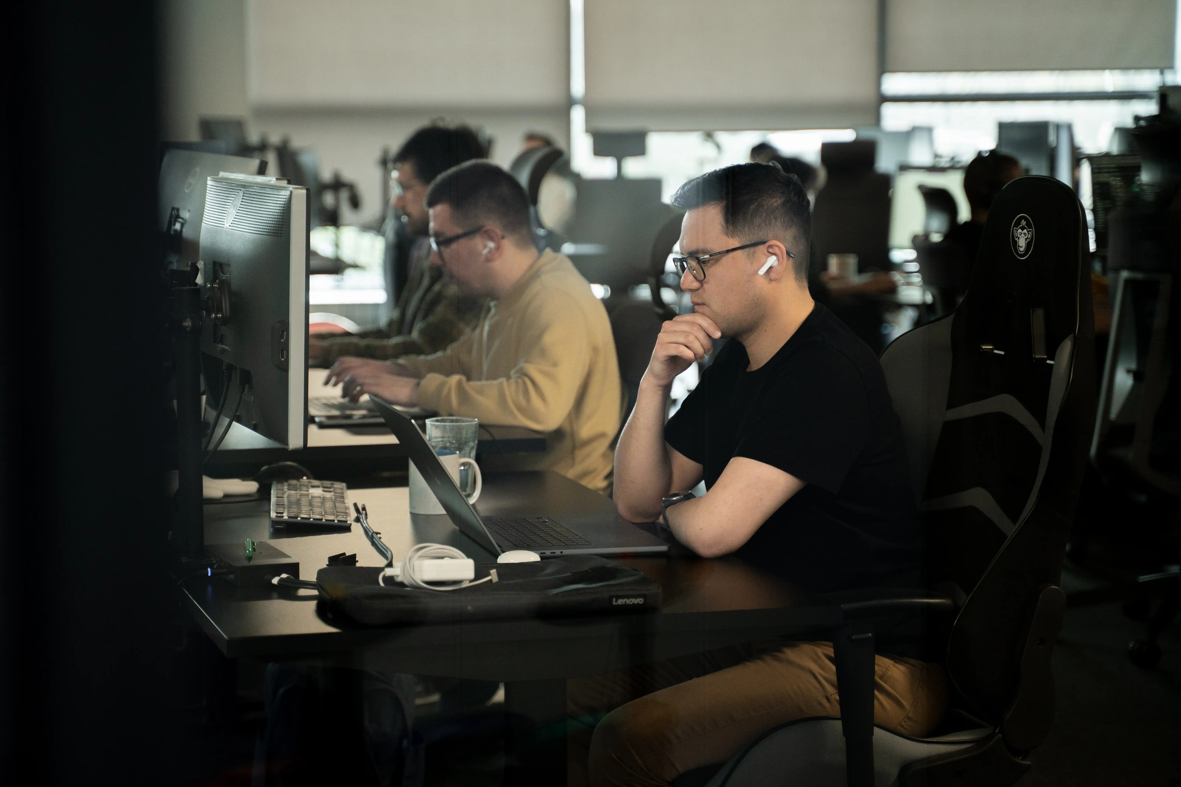 Team working at computers